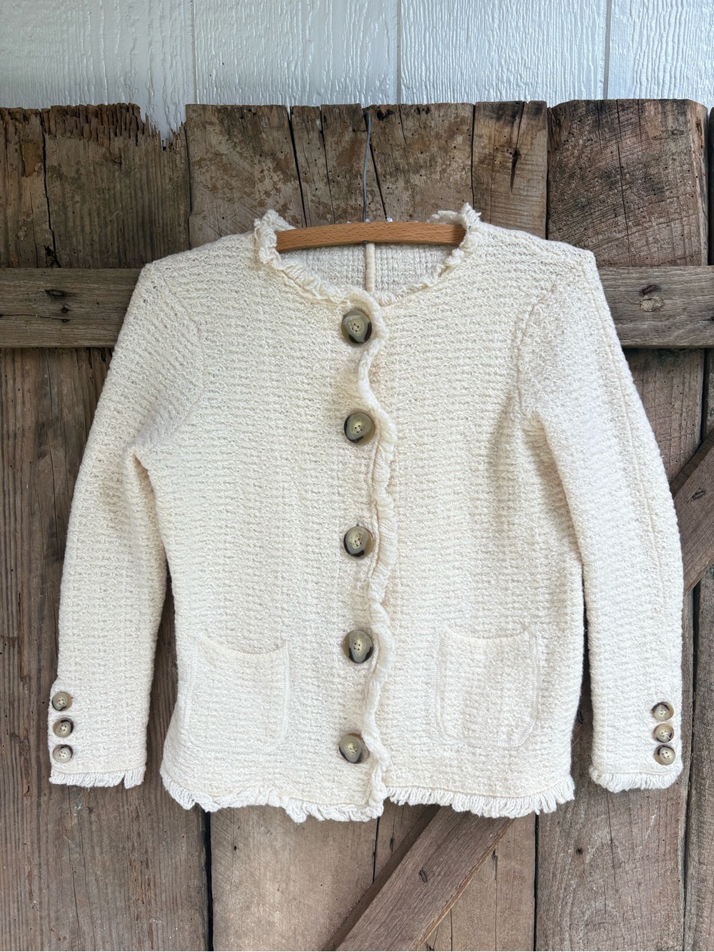 Cream Knit Button-Front Wool Cardigan Jacket Wool 51% 20%Acrylic 16%Alpaca